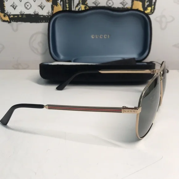 ✨ Brand New Gucci GG0137S 002 Aviator Sunglasses – Gold Frame with Grey Lenses ✨ - Picture 6 of 13